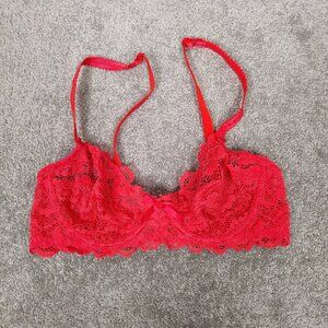RougeGorge Women's Bra Size 34B Orange Red Lace Mesh Lining Adjustable Straps